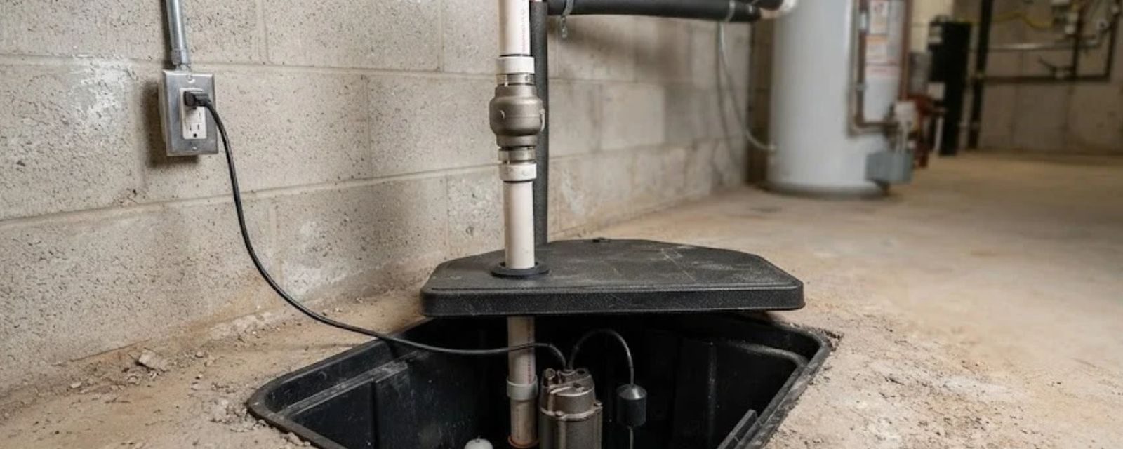 Sump pump basin with a sealed lid in a basement